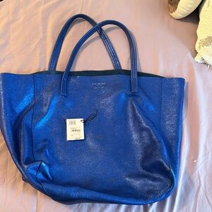 Kurt Geiger blue metallic leather slouchy tote with suede lining